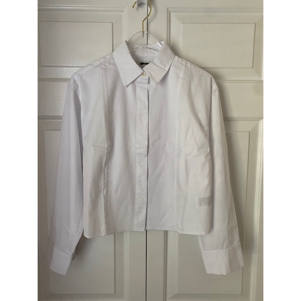 Madewell Straight-Hem Tuxedo Shirt Women XXS White Pique Bib Cotton Poplin Boxy - Picture 2 of 8